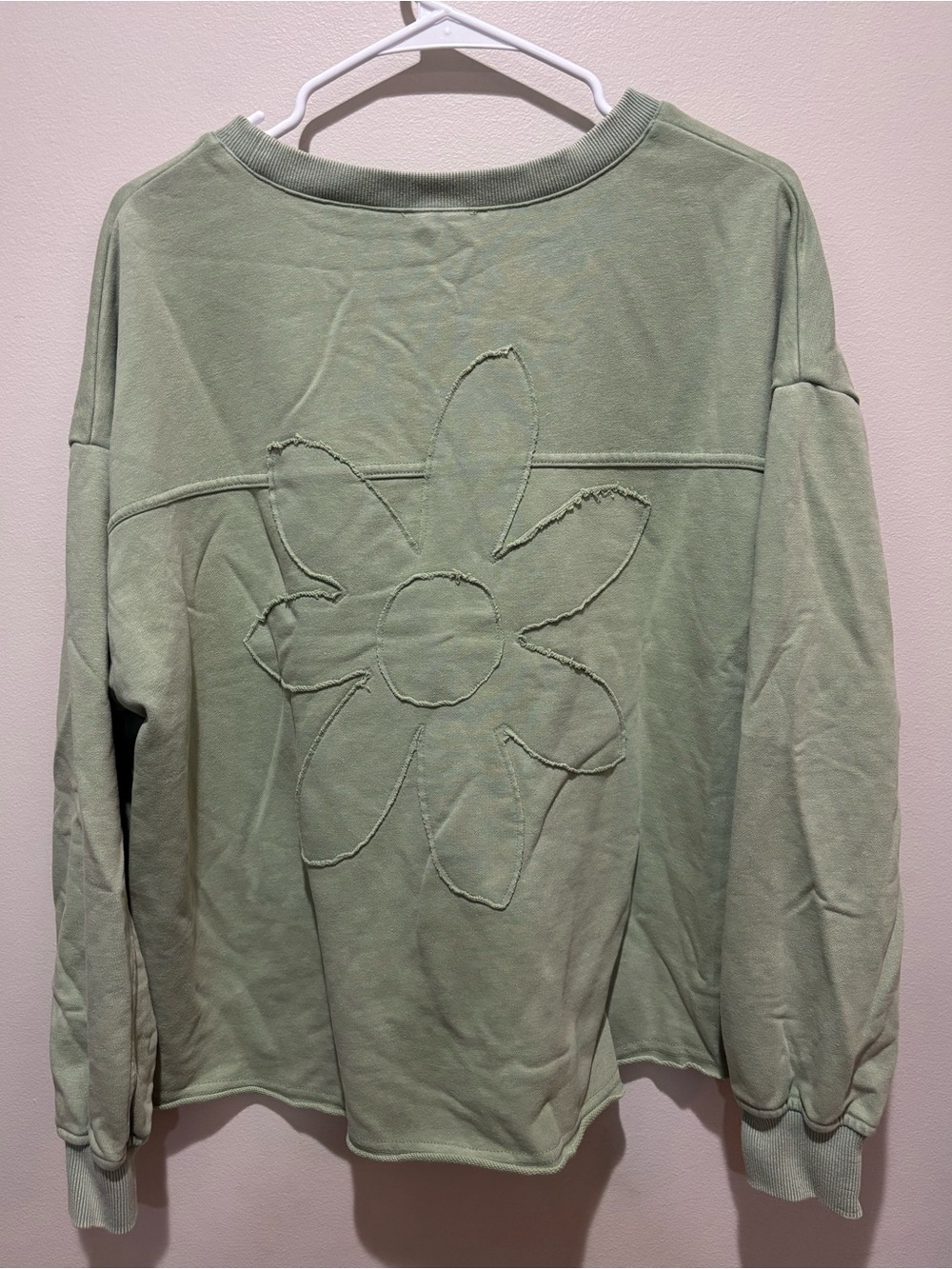 Easel Sage Mineral Wash Daisy Patch Oversized Pullover Sweatshirt Boho Boutique
